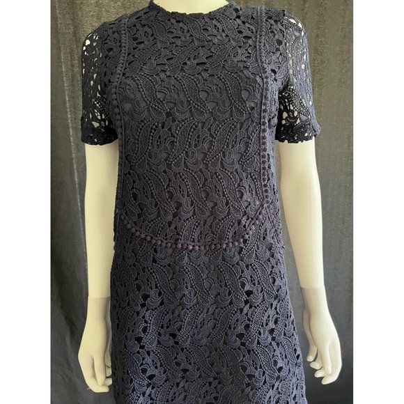 Zara Women's Dress Navy Blue Lace Short Sleeves Scalloped Hem Size XS - Picture 7 of 12